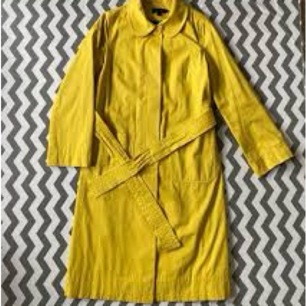 Boden Yellow Coat with Navy Polka Dot Lining